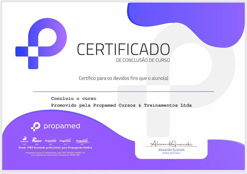 Modelo do certificado de conclusão de curso da Propamed