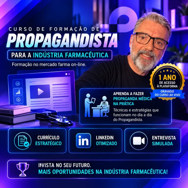 Curso de Formação de Propagandista gravado: currículo estratégico, LinkedIn otimizado e entrevista simulada